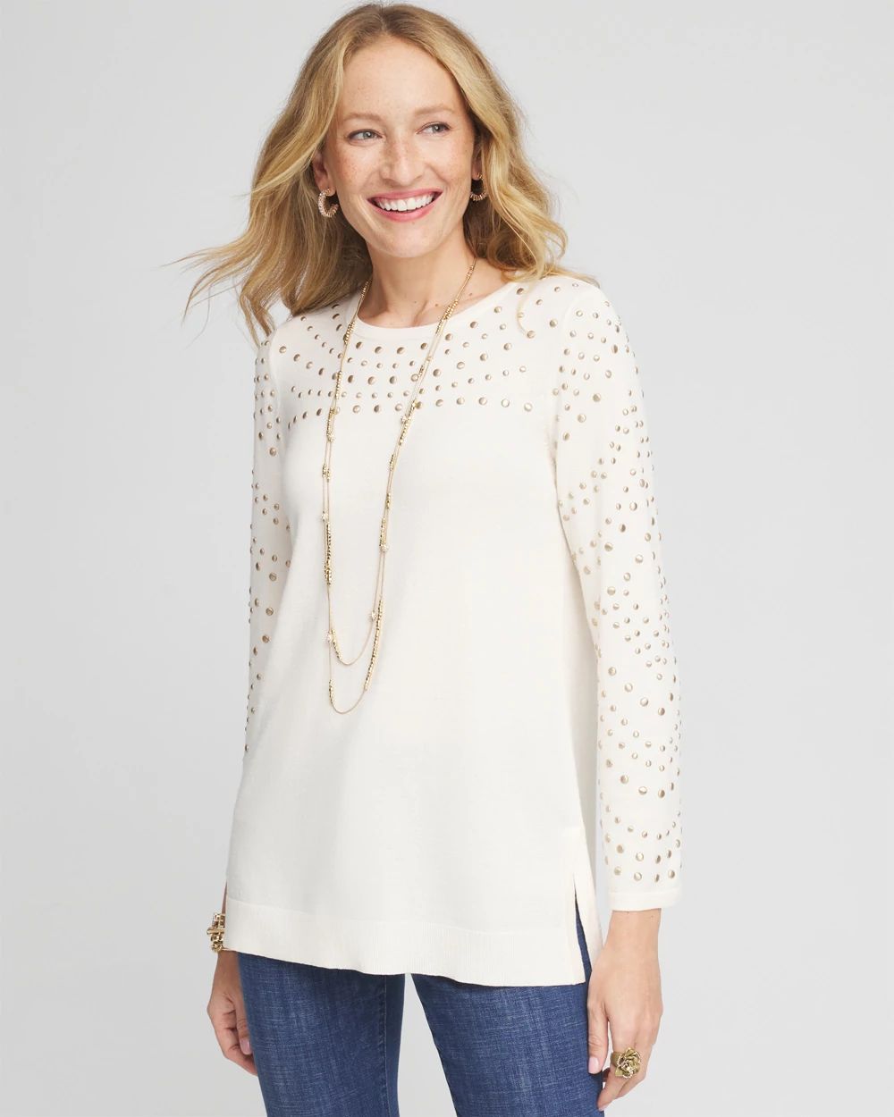 Studded Crewneck Sweater Tunic | Chico's